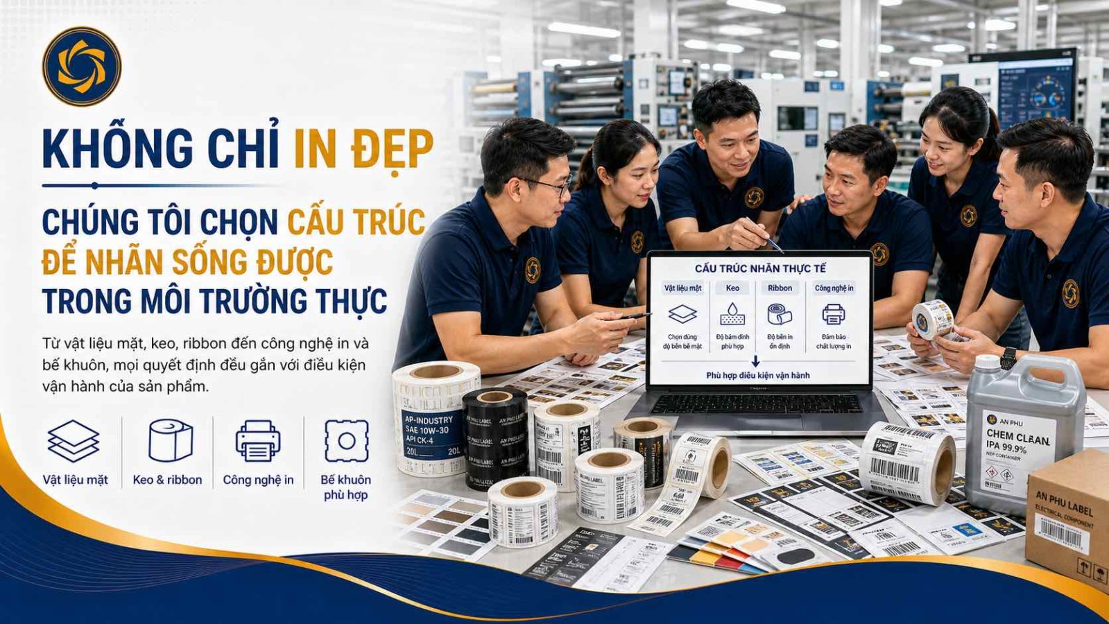 Không chỉ in đẹp. Chúng tôi chọn cấu trúc để nhãn sống được trong môi trường thực.